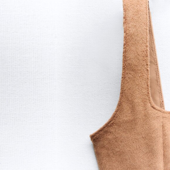 NEW Zara Soft Faux Fur, Wool Blend Bustier Corset-Style Cropped Top in Camel, XS - Picture 9 of 16